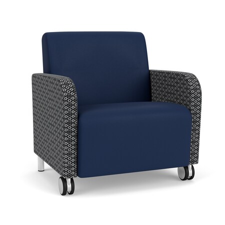 Lesro Siena Wide Guest Chair w/ Front Casters, Brushed Steel Legs, MD Ink Back, MD Ink Seat, RS Echo Panels SN1201